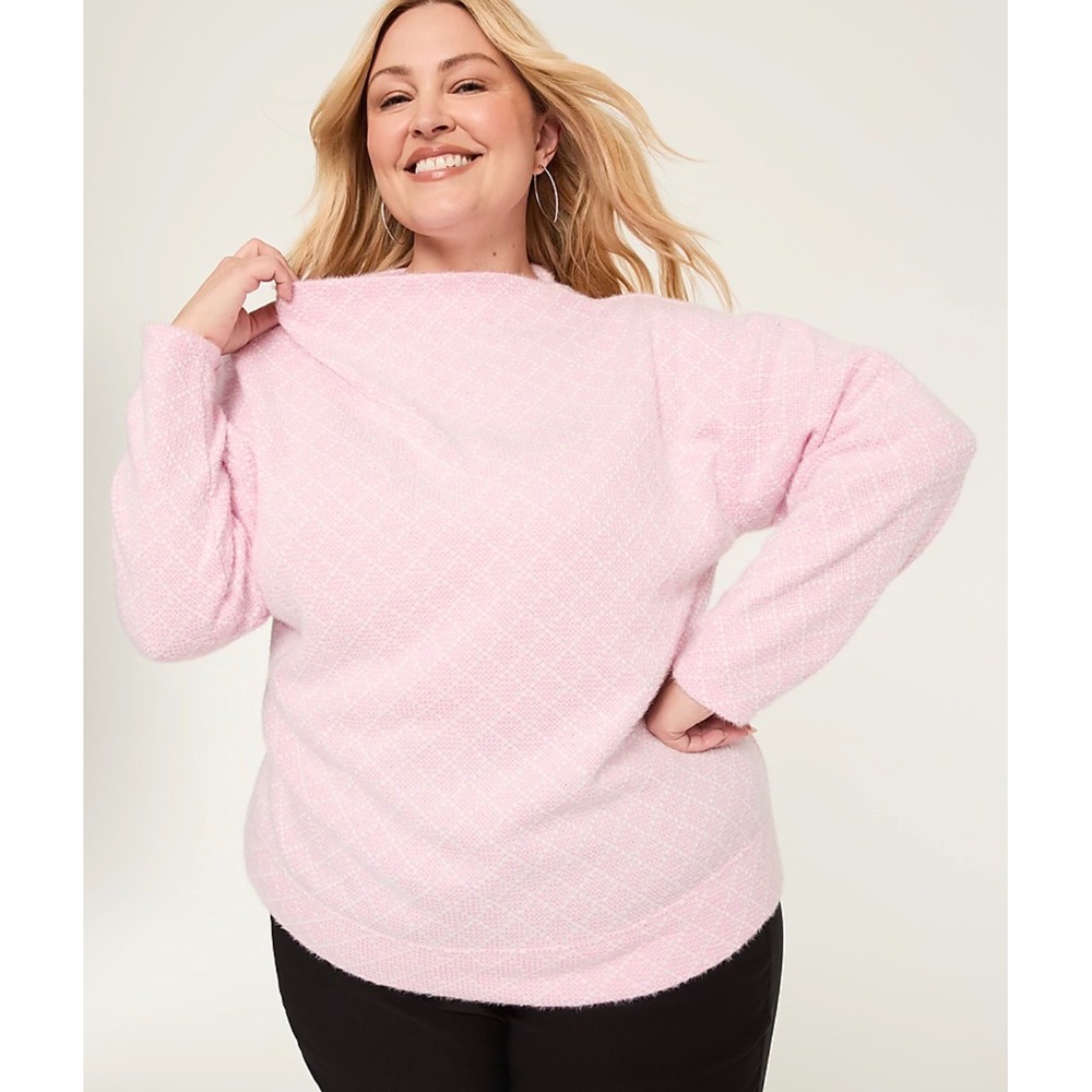 Lane‎ Bryant Pink Diamond Textured Knit Boat Neck Pullover Sweater Womens 26/28